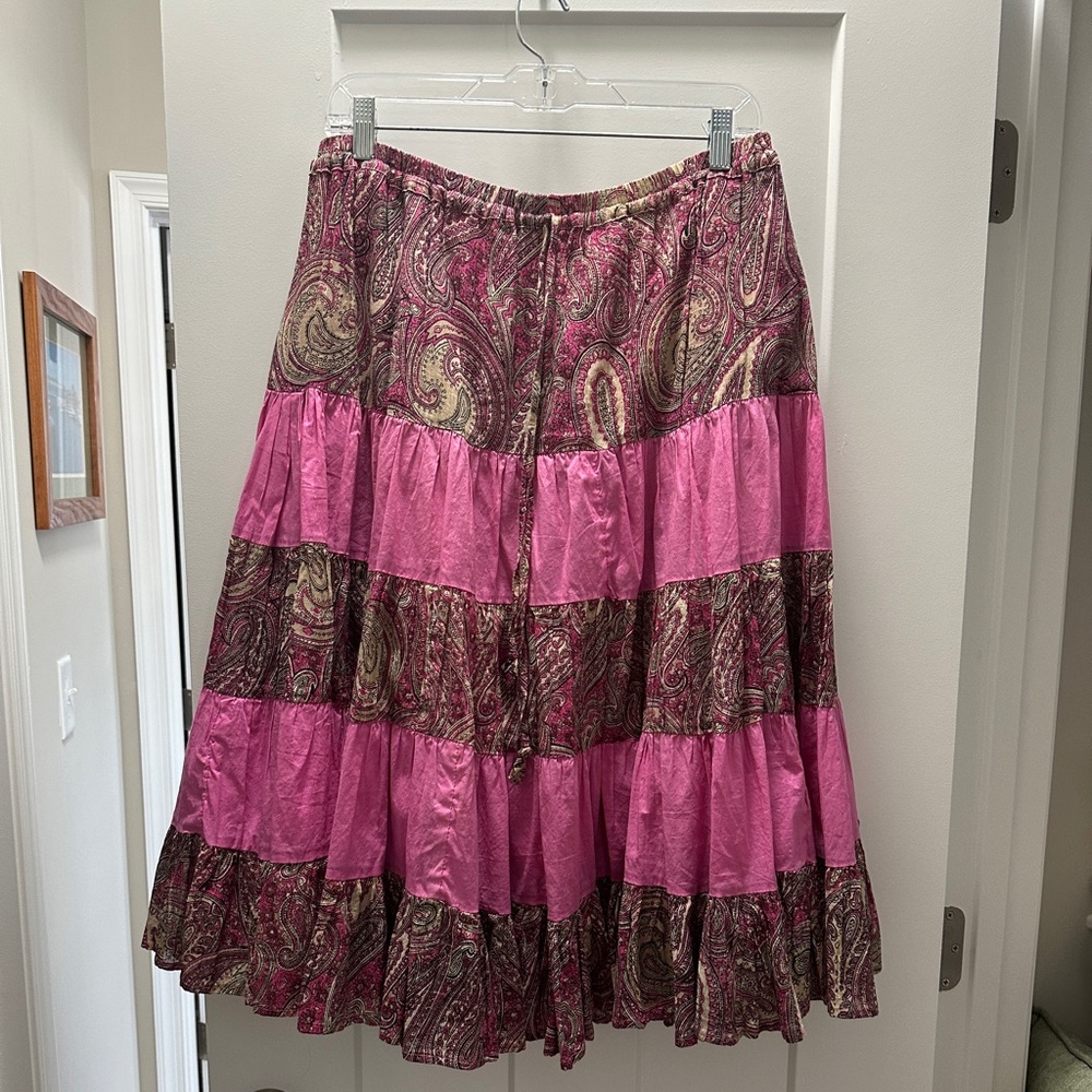paisley and pink pattern midi skirt